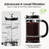 34Oz French Press Cold Brew Coffee Maker, Heat and Cold Resistant Thickened Borosilicate Glass Stainless Steel Press Percolators, Iced Tea Pot Pitcher for Kitchen Travel Camping,1 Liter,Silver