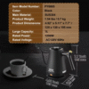Gooseneck Electric Kettle 1L 1200-Watt 304 Stainless Steel Boiler Heater Boil-Dry Protection, 5.11 In. Black