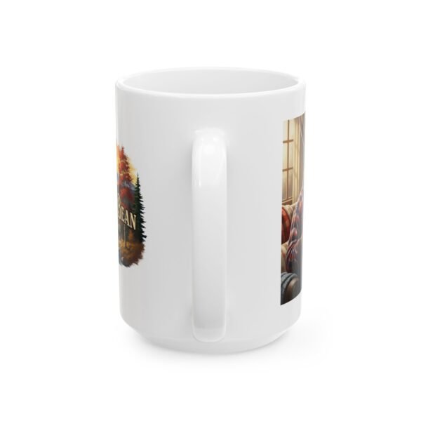 Cozy Cabin Ceramic Mug, Rustic Coffee Cup, Mountain View Mug, Firewood Design Mug, Perfect Gift for Nature Lovers