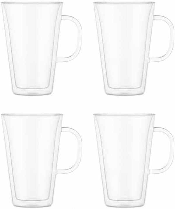 Canteen Double Wall Mugs, 4-Piece Set (13.5 Floz, Double Wall Glass, Clear)
