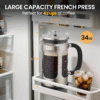 34Oz French Press Cold Brew Coffee Maker, Heat and Cold Resistant Thickened Borosilicate Glass Stainless Steel Press Percolators, Iced Tea Pot Pitcher for Kitchen Travel Camping,1 Liter,Silver
