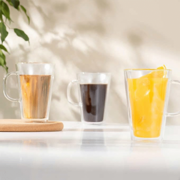 Canteen Double Wall Mugs, 4-Piece Set (13.5 Floz, Double Wall Glass, Clear)
