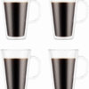 Canteen Double Wall Mugs, 4-Piece Set (13.5 Floz, Double Wall Glass, Clear)