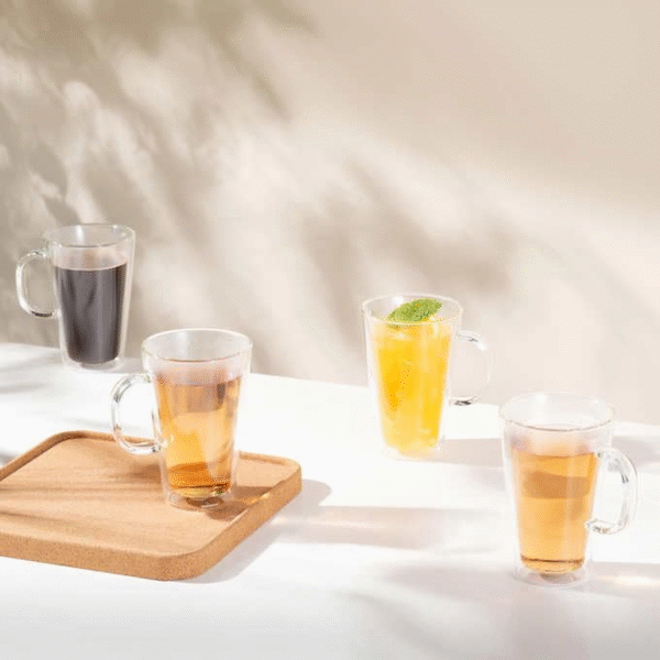 Canteen Double Wall Mugs, 4-Piece Set (13.5 Floz, Double Wall Glass, Clear)