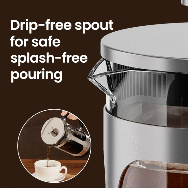 34Oz French Press Cold Brew Coffee Maker, Heat and Cold Resistant Thickened Borosilicate Glass Stainless Steel Press Percolators, Iced Tea Pot Pitcher for Kitchen Travel Camping,1 Liter,Silver