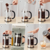 34Oz French Press Cold Brew Coffee Maker, Heat and Cold Resistant Thickened Borosilicate Glass Stainless Steel Press Percolators, Iced Tea Pot Pitcher for Kitchen Travel Camping,1 Liter,Silver