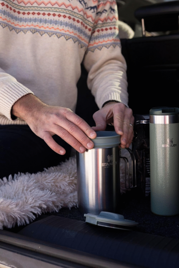 All in One French Press Coffee Maker 32 Oz | 5 Minute Brew, 4 Hours Hot | Mesh Filter for Coffee Grounds | Insulated Stainless Steel French Press | Bpa-Free | Stainless Steel Shale