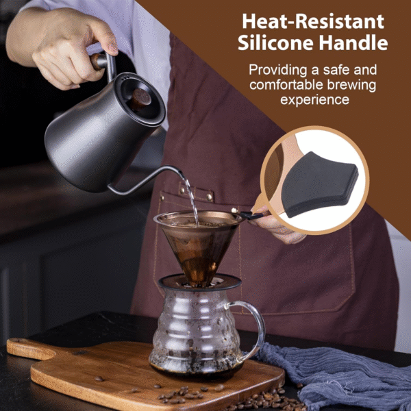 Pour over Coffee Dripper  Stainless Steel Drip Cone Brew Coffee Filter, Reusable Metal Coffee Strainer with Non-Slip Ring&Handle Paperless Pour over Coffee Maker 1-4 Cup(Titanium Copper)