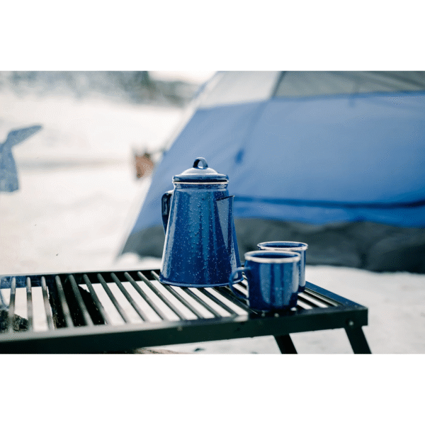 Enamel 8 Cup Coffee Pot with Percolator and 4 12 Ounce Mugs Blue Coffee & Tea Serving Set