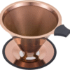 Pour over Coffee Dripper  Stainless Steel Drip Cone Brew Coffee Filter, Reusable Metal Coffee Strainer with Non-Slip Ring&Handle Paperless Pour over Coffee Maker 1-4 Cup(Titanium Copper)