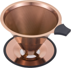 Pour over Coffee Dripper  Stainless Steel Drip Cone Brew Coffee Filter, Reusable Metal Coffee Strainer with Non-Slip Ring&Handle Paperless Pour over Coffee Maker 1-4 Cup(Titanium Copper)
