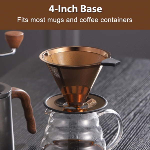 Pour over Coffee Dripper  Stainless Steel Drip Cone Brew Coffee Filter, Reusable Metal Coffee Strainer with Non-Slip Ring&Handle Paperless Pour over Coffee Maker 1-4 Cup(Titanium Copper)
