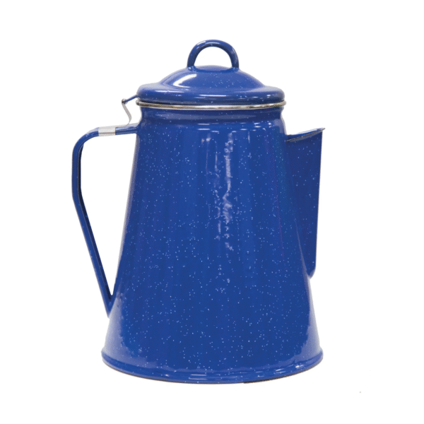 Enamel 8 Cup Coffee Pot with Percolator and 4 12 Ounce Mugs Blue Coffee & Tea Serving Set