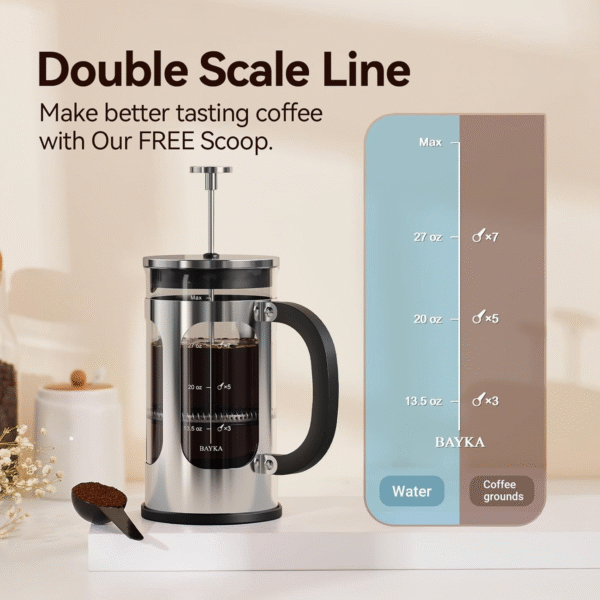 34Oz French Press Cold Brew Coffee Maker, Heat and Cold Resistant Thickened Borosilicate Glass Stainless Steel Press Percolators, Iced Tea Pot Pitcher for Kitchen Travel Camping,1 Liter,Silver