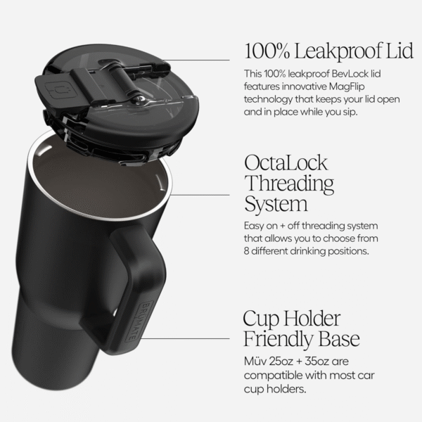 Müv - 35Oz 100% Leak Proof Insulated Coffee Mug with Handle & Lid - Stainless Steel Coffee Travel Mug - Double Walled Coffee Cup (Matte Black)