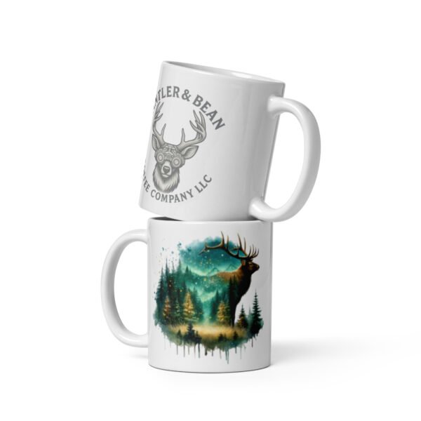 Northern Lights Elk White Glossy Mug