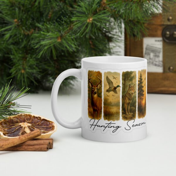 Hunting season white glossy mug