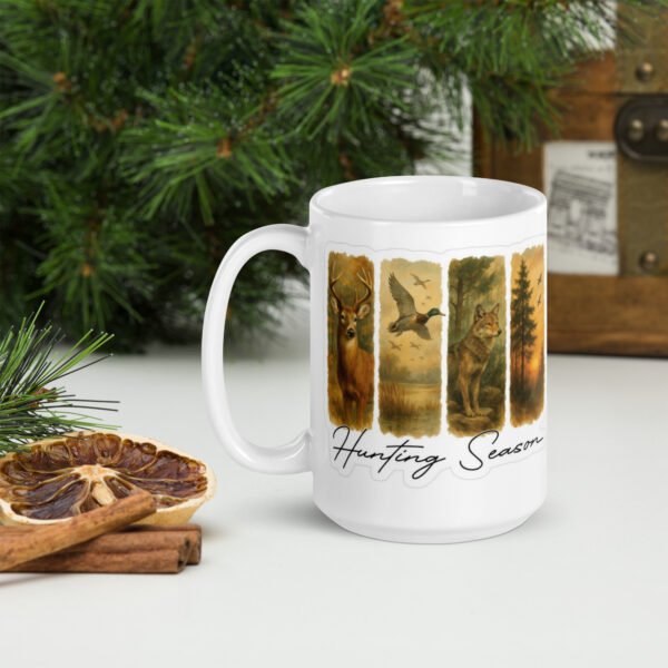 Hunting season white glossy mug