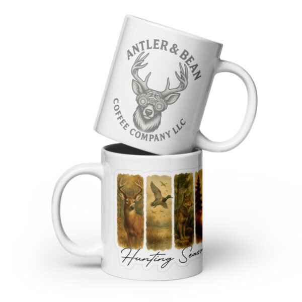 Hunting season white glossy mug