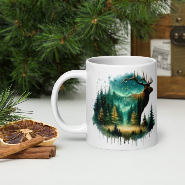 Northern Lights Elk White Glossy Mug