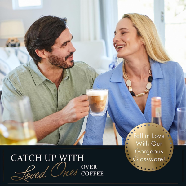 Elixir 16 Oz Large Double Wall Coffee Mug Set of 2 - Double Wall Glass Coffee Cup - Large Coffee Mug - Insulated Glass Coffee Mugs with Handle for Hot Drinks Tea