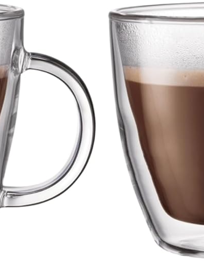 15Oz Double Wall Latte Mug, High-Heat Borosilicate Glass, Set of 2, Clear